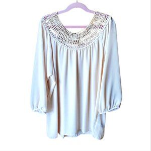 Xhilaration Ivory Blouse with Crochet Detail L